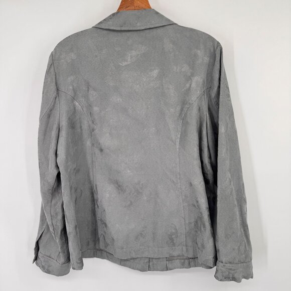 Chicos Womens Gray Button-Front top faux suede Size large  Long Sleeve - Picture 8 of 13